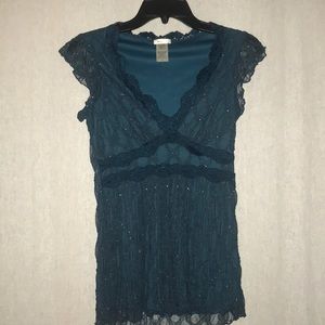 Blue lace v-neck top